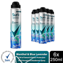 Load image into Gallery viewer, Sure Men Nonstop Protection Menthol &amp; Lavender Anti-Perspirant Spray 250 ml, 6pk