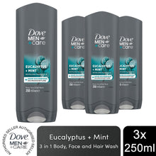 Load image into Gallery viewer, Dove Men+Care 3 in 1 Body, Face &amp; Hair Wash Eucalyptus + Mint 250ml, 3 Pack