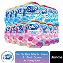 Load image into Gallery viewer, Bloo Toilet Rim Block Gel All-in-1 Cleaner Arctic Ocean &amp; Spring Rain 7x42g