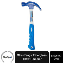 Load image into Gallery viewer, BlueSpot Tools B/S26147 Fiberglass Shaft Claw Hammer w/ Plastic Coat Grip, 20oz