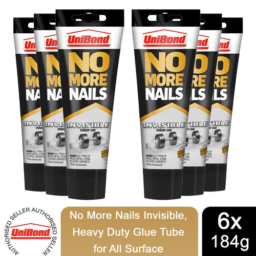 UniBond No More Nails Invisible, Heavy Duty Glue Tube for All Surface 184g, 3Pk