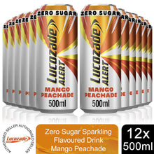 Load image into Gallery viewer, Lucozade Alert Zero Sugar Mango Peachade Sparkling Drink w/ Vitamin B3, 12x500ml