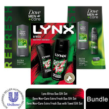 Load image into Gallery viewer, Dove Men+Care Extra Fresh Duo and Lynx Africa Duo Gift Set Bundle for Him