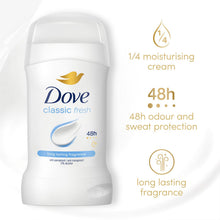 Load image into Gallery viewer, Dove Women Classic Fresh Anti-Perspirant Deo Stick w/ 48H Protection 50ml, 6 Pk