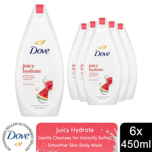 Load image into Gallery viewer, Dove Juicy Hydrate Body Wash Watermelon Moisturising Gentle Cleansing 450ml, 6pk