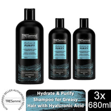 Load image into Gallery viewer, Tresemme Shampoo Hydrate &amp; Purify for Greasy Hair with Hyaluronic Acid, 3x680ml