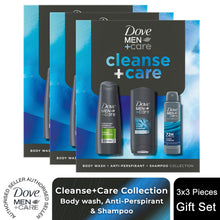 Load image into Gallery viewer, Dove Men+Care Gift Set Cleanse+Care Trio - Bodywash, Deodorant, Shampoo
