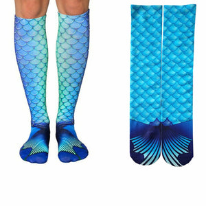 Mermaid Tail Print Women Girl Knee High Boot Socks, Design - 2
