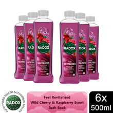 Load image into Gallery viewer, 6x Radox Mineral Therapy Feel Revitalised Bath Soak w/ Cherry &amp; Raspberry, 500ml
