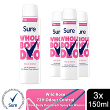 Load image into Gallery viewer, Sure Women Wild Rose Whole Body Deodorant Spray Aluminium Free 150ml, 3 Pack