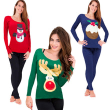 Load image into Gallery viewer, Women's Snowman Christmas-Themed Winter Two-Piece Pyjama Set, Green, Size - 18