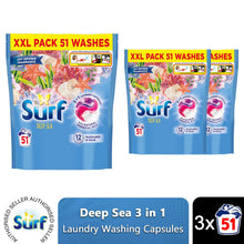 Load image into Gallery viewer, Surf 3 in 1 Laundry Washing Detergent Capsules Deep Sea, 153 Washes