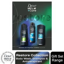 Load image into Gallery viewer, Dove Men+Care Restore Bodywash, Antiperspirant &amp; Shampoo Gift Set for Him