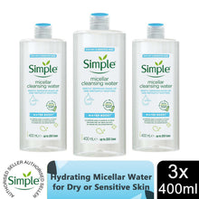 Load image into Gallery viewer, 3x or 6x 400ml Simple Water Boost Micellar Cleansing Water for Dehydrated Skin