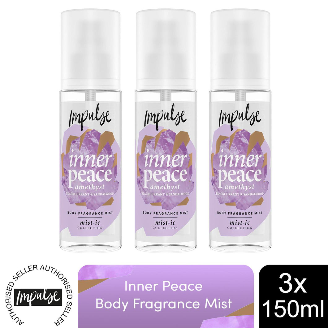 Impulse Inner Peace Body Fragrance Mist Fruity Black Currant&Sandalwood, 3x150ml