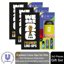 Load image into Gallery viewer, Freshest Line-Ups FIFA Gift Set for Him Body Wash, Spray &amp; Water Bottle
