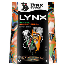 Load image into Gallery viewer, Lynx Africa Spray &amp; Sunset Wash Gift Set with Socks, 48H Fresh Scent Care