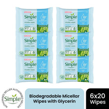 Load image into Gallery viewer, Simple Biodegradable Micellar Wipes with Glycerin &amp; Pro-Vitamin B5, 6 Pack