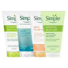 Load image into Gallery viewer, Simple Face Wash-Moisturising, Refreshing, Clear Pore Scrub or Glow 150ml, 6Pack