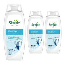 Load image into Gallery viewer, Simple Kind to Skin Sensitive Shower Gel Body Wash 450ml, 3pk