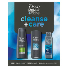 Load image into Gallery viewer, Dove Men+Care Gift Set Cleanse+Care Trio - Bodywash, Deodorant, Shampoo