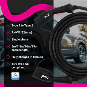 Cord 15m EV Charging Cable 230V 32A 7.4kW Portable Fast Charger UK Plug