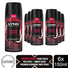 Load image into Gallery viewer, Lynx Men Deodorant Body Spray Cherry Spritz with 72Hrs Freshness 150ml, 6 Pack