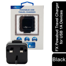 Load image into Gallery viewer, FX Mains Charger Powabud for USB 1A &amp; Micro USB Devices for USB 1A -  Black