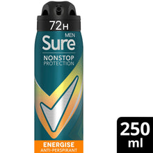 Load image into Gallery viewer, Sure Men Energise Deodorant Spray with 72H Nonstop Protection 250ml, 3 Pack