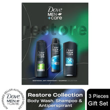Load image into Gallery viewer, Dove Men+Care Restore Bodywash, Antiperspirant &amp; Shampoo Gift Set for Him
