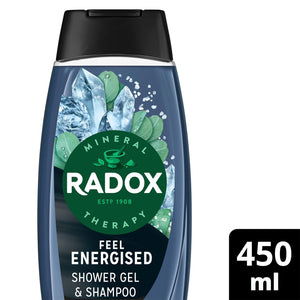 3x Radox Mineral Therapy Feel Energised 2in1 Shower Gel & Shampoo for Men, 450ml