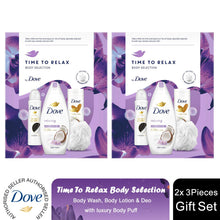 Load image into Gallery viewer, Dove Time to Relax Body Wash, Lotion Deo 3pcs Gift Set for Her with Shower Puff