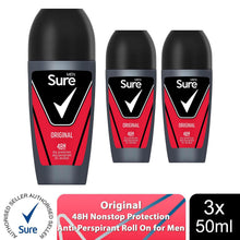 Load image into Gallery viewer, Sure Men Original Anti-perspirant 48H Dry Protection Roll-On Deodorant, 3x50ml
