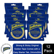 Load image into Gallery viewer, Sellotape Original Golden Strong Sticky Tape 24mmx50m, 12 Pack