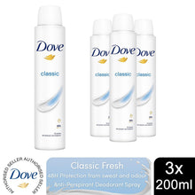 Load image into Gallery viewer, Dove Classic Anti-Perspirant with 48H Sweat Protection Deo for Women 200ml, 3pk