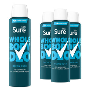 Sure Men Whole Body Deodorant Spray Ocean Rush w/ 72H Odour Control 150ml, 3pk
