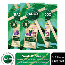 Load image into Gallery viewer, Radox Soak &amp; Sleep ShowerGel, BathSoak &amp; BathBomb Gift Set for Her w/ Wax Burner