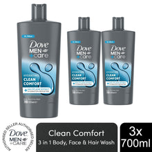 Load image into Gallery viewer, Dove Men+Care 3-in-1 Body, Face &amp; Hair Wash Hydrating Clean Comfort 700ml, 3 Pk