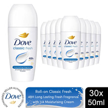 Load image into Gallery viewer, Dove Classic Fresh Roll On Anti-Perspirant Long Lasting Fragrance 50ml, 30 Pack