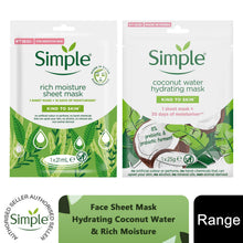 Load image into Gallery viewer, Simple Face Sheet Mask - Hydrating Coconut Water + Rich Moisture, 5 or 10 Pack