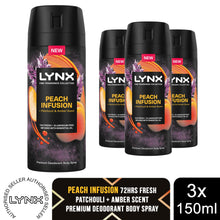 Load image into Gallery viewer, Lynx Body Spray Fine Fragrance Collection Peach Infusion for Men 150ml, 3 Pack