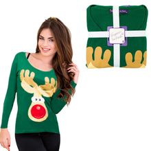 Load image into Gallery viewer, Women's Snowman Christmas-Themed Winter Two-Piece Pyjama Set, Green, Size - 18