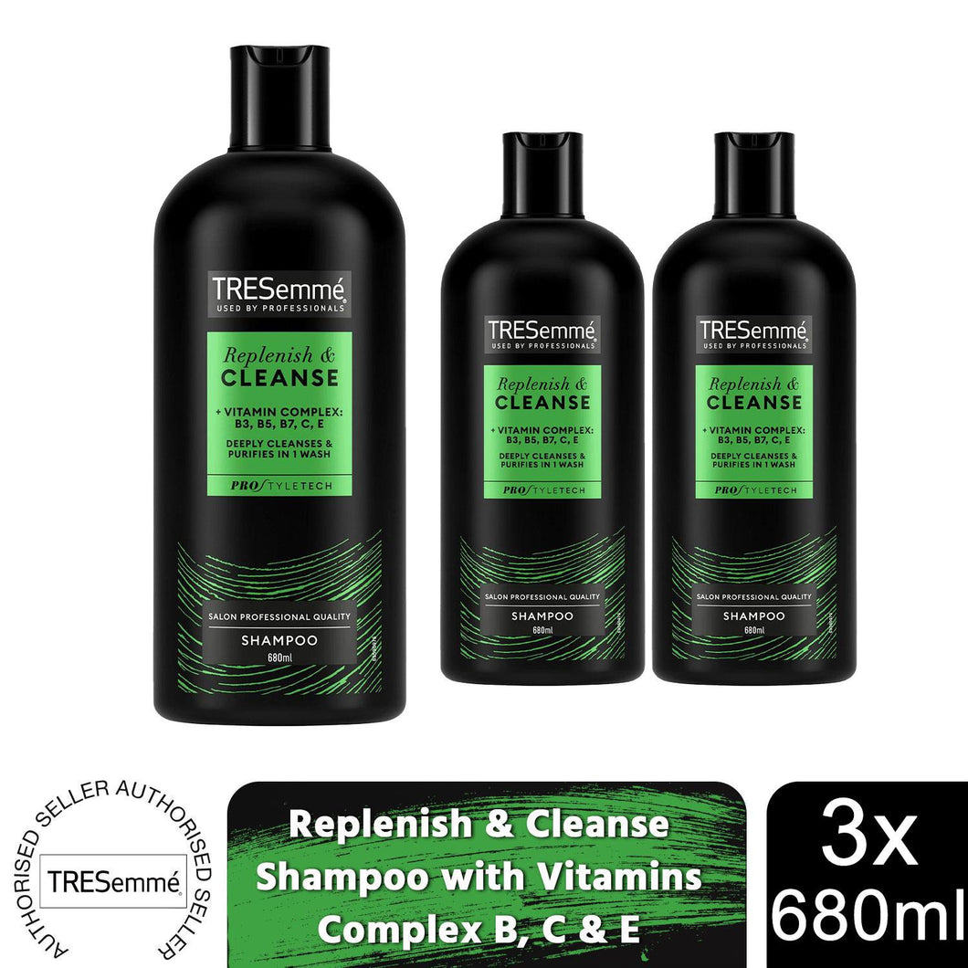 Tresemme Shampoo Replenish & Cleanse with Vitamins Complex B, C & E, 3x680 ml