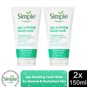 2x of 150ml Simple Regeneration Age Resisting Facial Wash with GreenTea Goodness