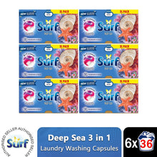 Load image into Gallery viewer, Surf 3 in 1 Laundry Washing Detergent Capsules Deep Sea, 216 Washes
