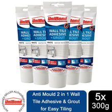 Load image into Gallery viewer, UniBond Anti Mould 2 in 1 Wall Tile Adhesive&amp;Grout for Easy Tiling 300g, 5 Pack