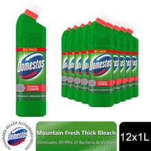 Load image into Gallery viewer, Domestos Thick Bleach Mountain Fresh Powerful Toilet &amp; Bathroom Cleaner 1L, 12pk