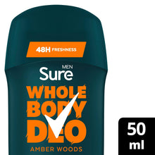 Load image into Gallery viewer, Sure Men Whole Body Amber Woods All Over Odour Control Deodorant Stick 50ml, 6pk