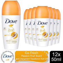 Load image into Gallery viewer, Dove Roll On Go Fresh Passion Fruit 72H Lasting Women's Antiperspirant 50ml,12pk