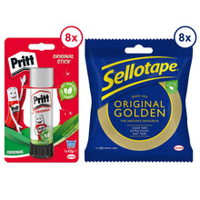 Load image into Gallery viewer, Pritt Glue Sticks 43g and Sellotape Golden Tape 24mm x 50m Bundle, (8 Pack Each)